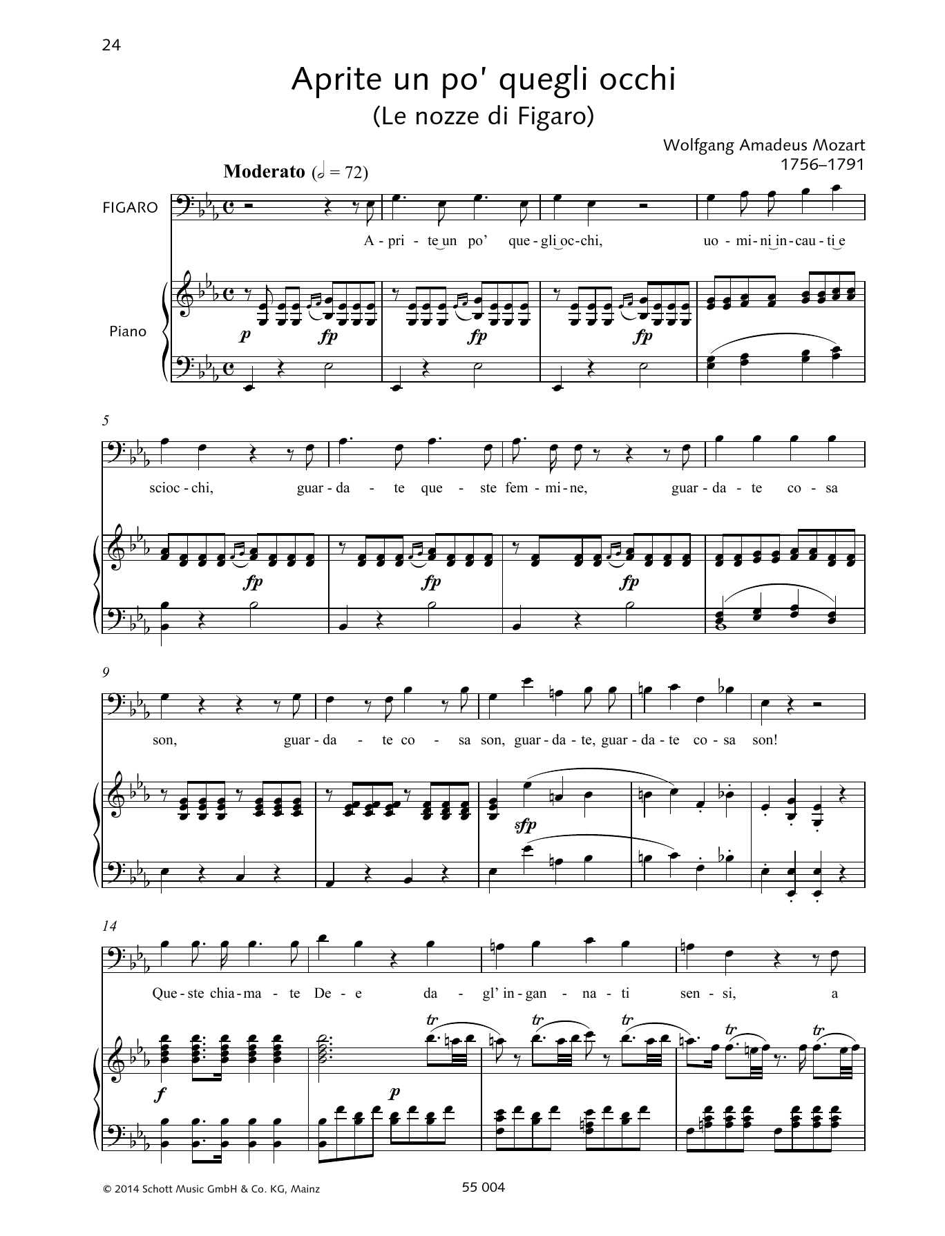 Wolfgang Amadeus Mozart Aprite un po' quegli occhi sheet music notes and chords arranged for Piano & Vocal