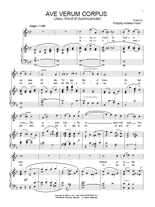 Wolfgang Amadeus Mozart Ave Verum (Jesu, Word Of God Incarnate) sheet music notes and chords arranged for Alto Sax Solo