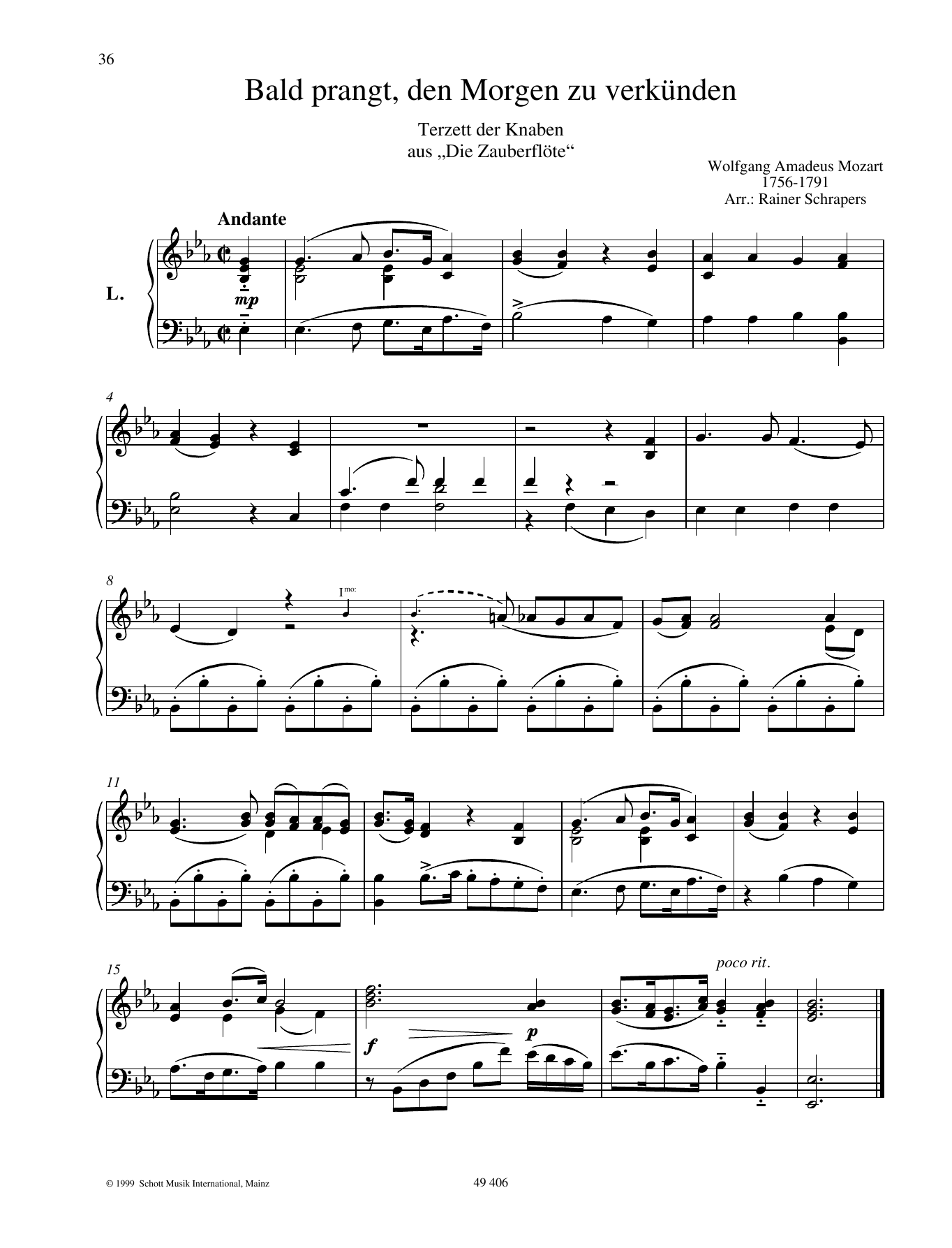 Wolfgang Amadeus Mozart Bald prangt, den Morgen zu verkünden sheet music notes and chords arranged for Piano Duet