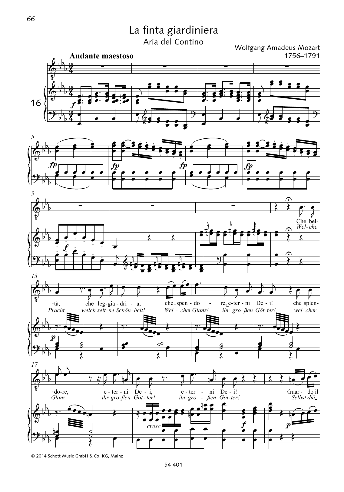 Wolfgang Amadeus Mozart Che beltà, che leggiadria sheet music notes and chords arranged for Piano & Vocal