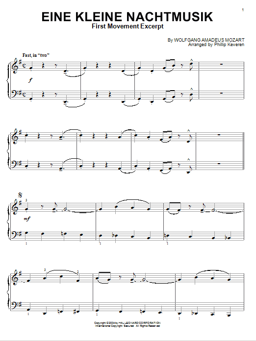 Wolfgang Amadeus Mozart Eine Kleine Nachtmusik [Jazz version] (arr. Phillip Keveren) sheet music notes and chords arranged for Piano Solo