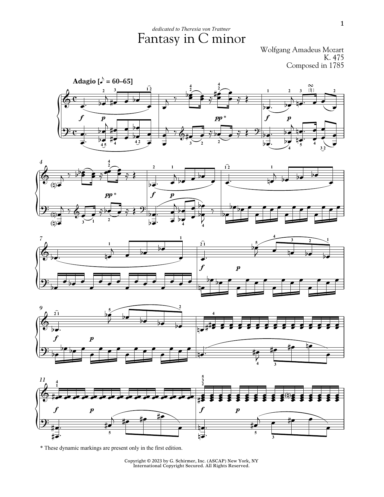 Wolfgang Amadeus Mozart Fantasie In C Minor, K. 475 sheet music notes and chords arranged for Piano Solo