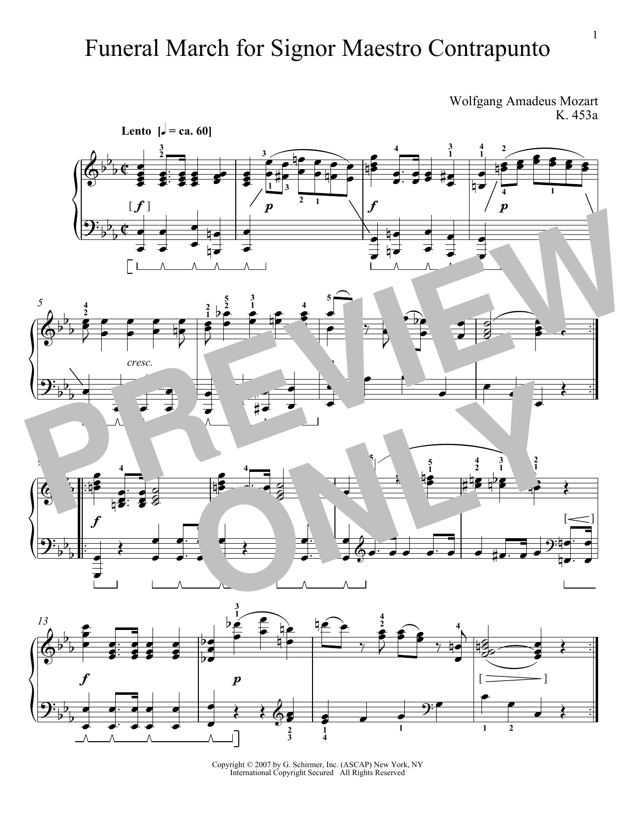 Wolfgang Amadeus Mozart Funeral March For Maestro Counterpoint, K. 453a sheet music notes and chords arranged for Piano Solo