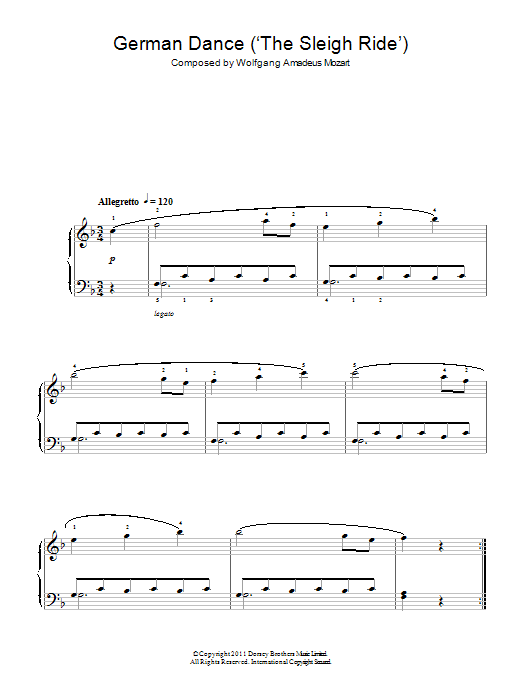 Wolfgang Amadeus Mozart German Dance (‘The Sleigh Ride') sheet music notes and chords arranged for Easy Piano