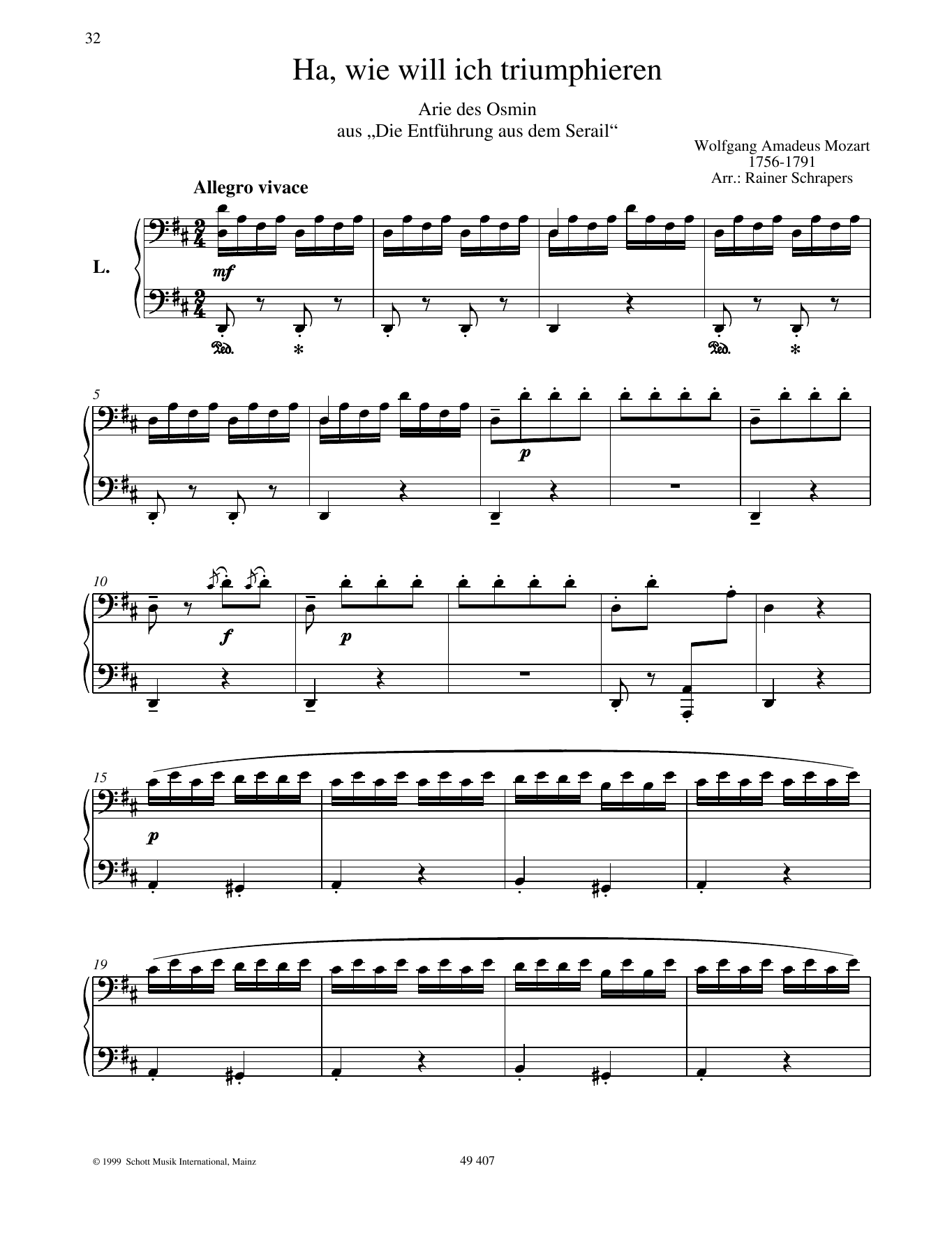 Wolfgang Amadeus Mozart Ha, how I shall triumph sheet music notes and chords arranged for Piano Duet