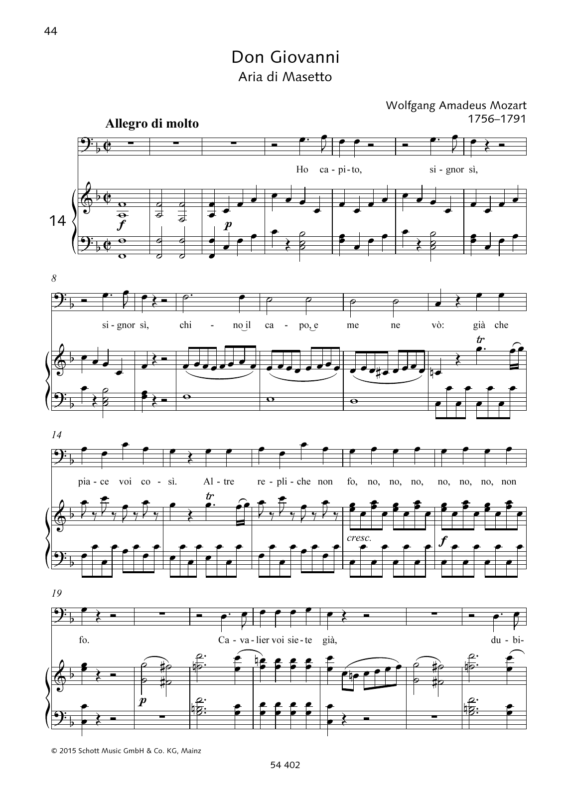 Wolfgang Amadeus Mozart Ho capito, signor sì sheet music notes and chords arranged for Piano & Vocal