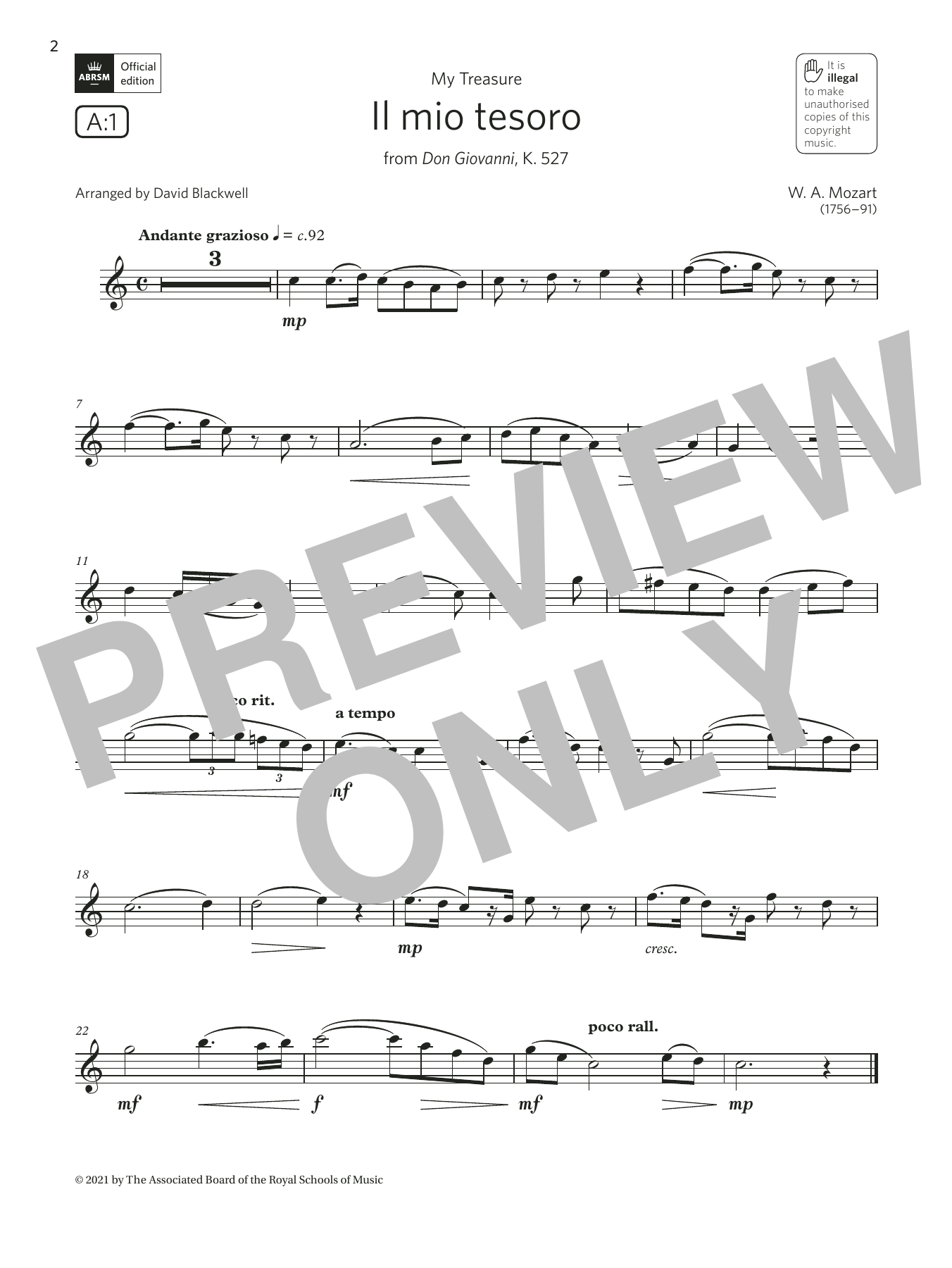Wolfgang Amadeus Mozart Il mio tesoro (from Don Giovanni)  (Grade 3 List A1 from the ABRSM Clarinet syllabus from 2022) sheet music notes and chords arranged for Clarinet Solo