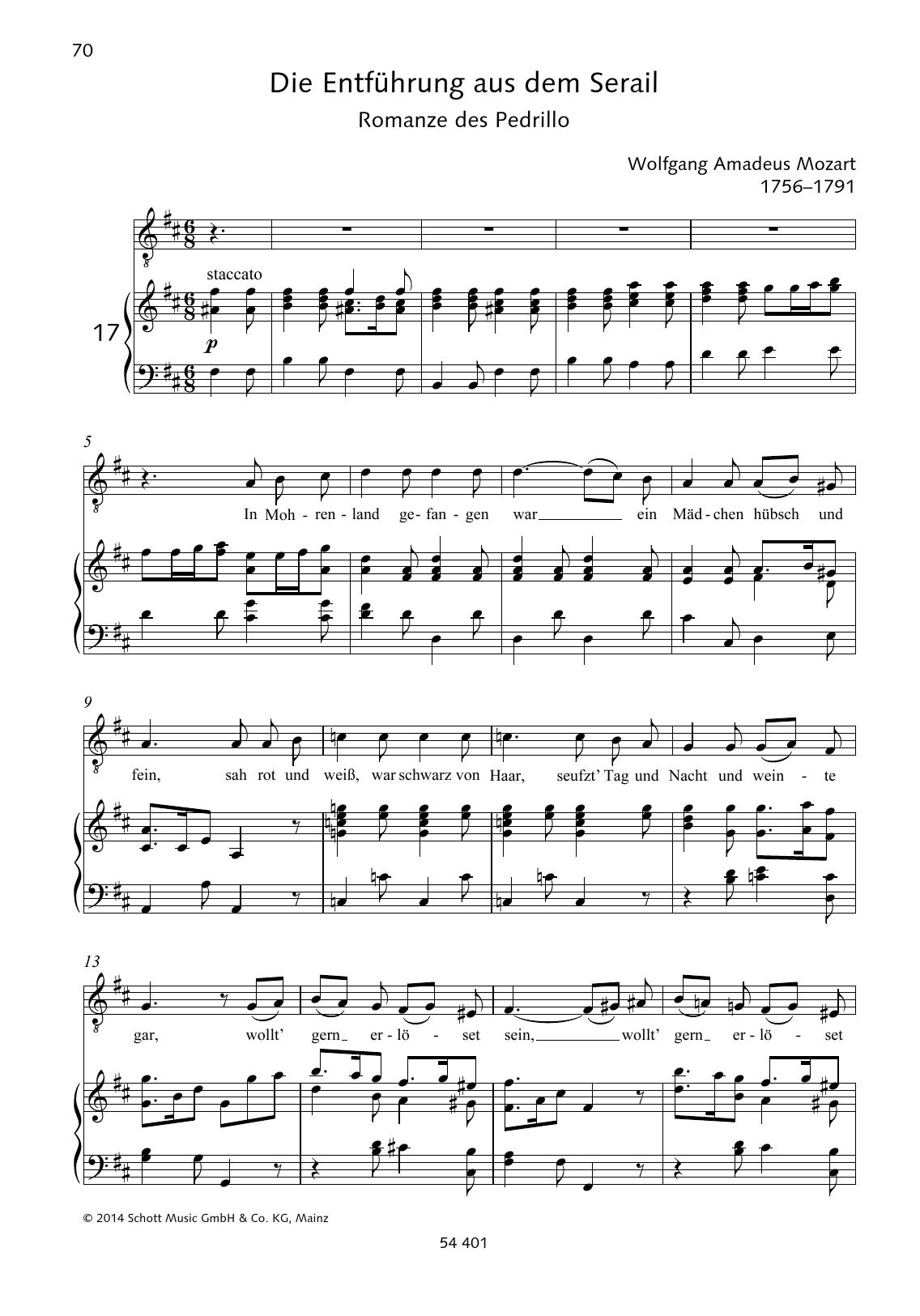 Wolfgang Amadeus Mozart In Mohrenland gefangen sheet music notes and chords arranged for Piano & Vocal