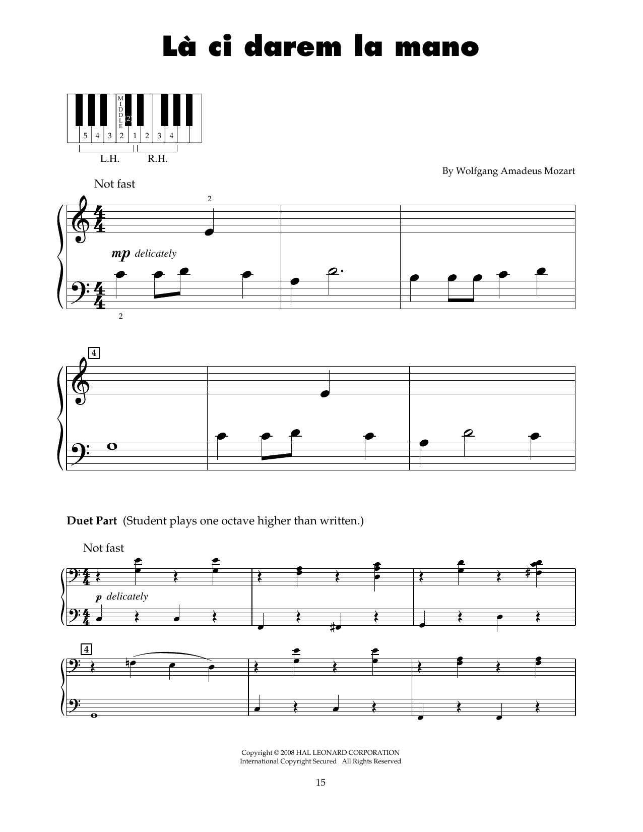 Wolfgang Amadeus Mozart La Ci Darem La Mano (arr. Carol Klose) sheet music notes and chords arranged for 5-Finger Piano