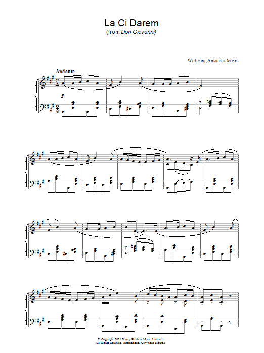 Wolfgang Amadeus Mozart La, Ci Darem La Mano (from Don Giovanni) sheet music notes and chords arranged for Beginner Piano