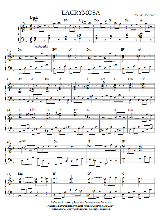 Wolfgang Amadeus Mozart Lacrymosa, K. 626 sheet music notes and chords arranged for Piano Solo