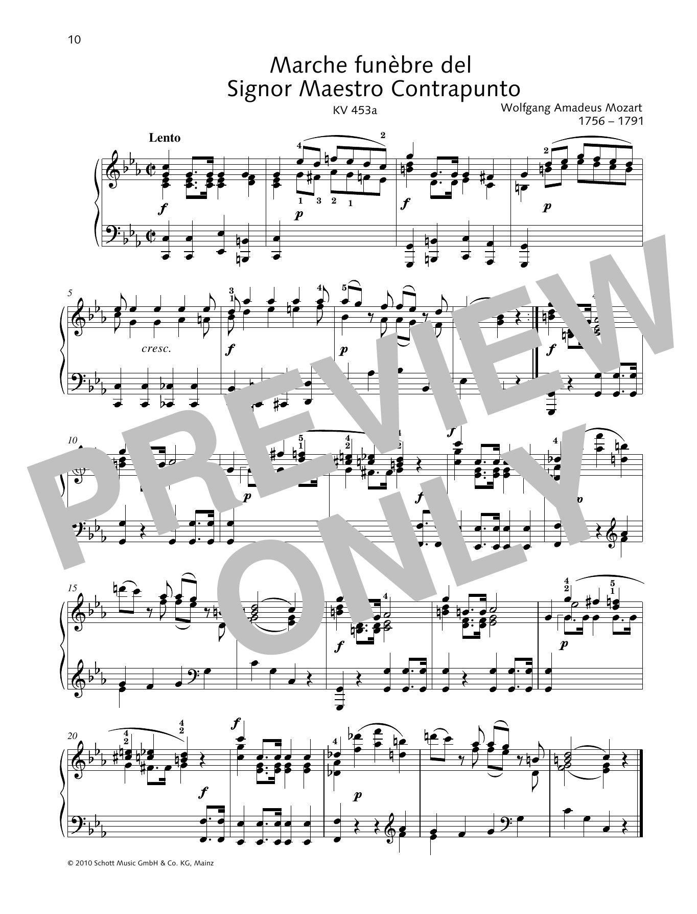 Wolfgang Amadeus Mozart March funèbre del Signor Maestro Contrapunto sheet music notes and chords arranged for Piano Solo