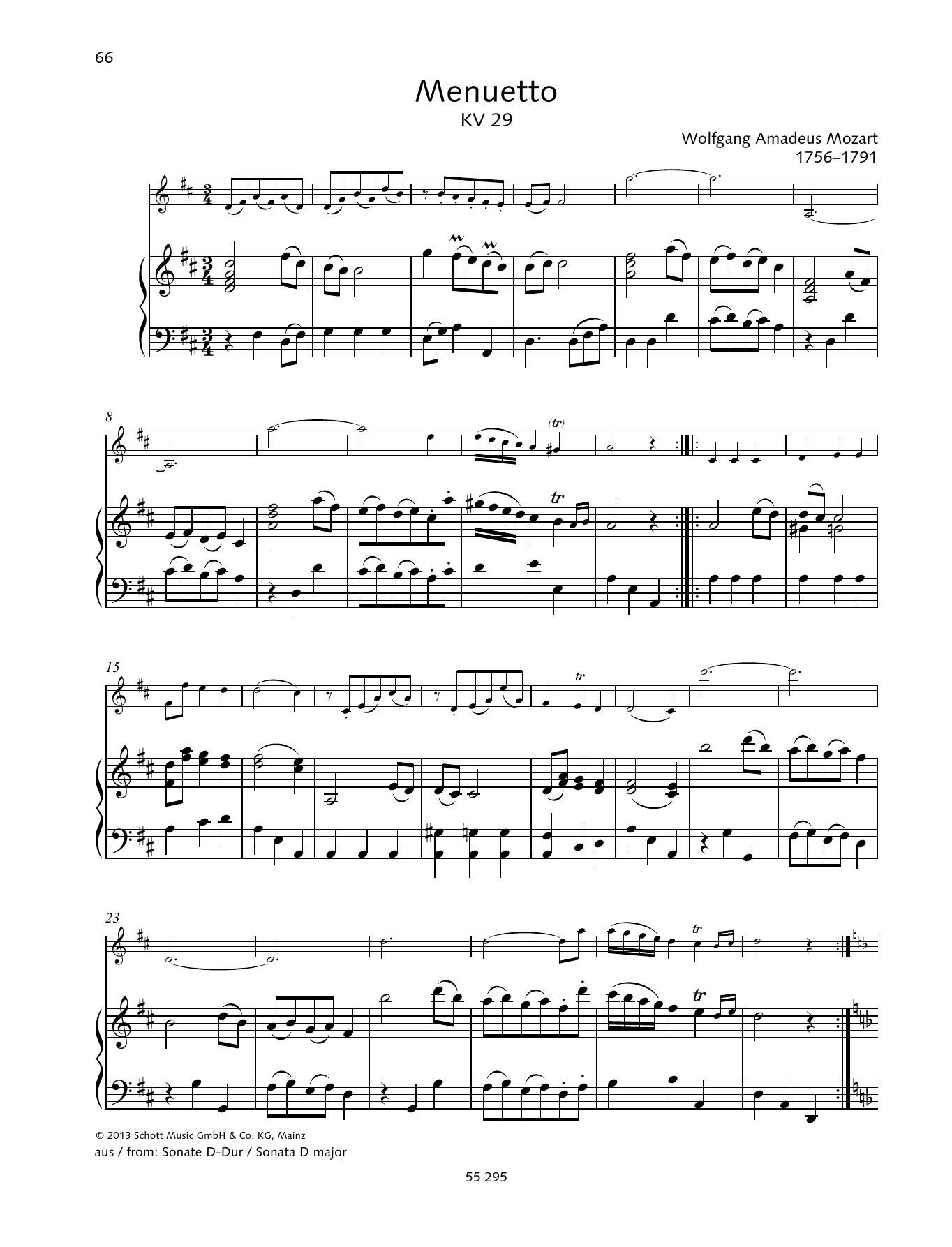 Wolfgang Amadeus Mozart Menuetto sheet music notes and chords arranged for String Solo