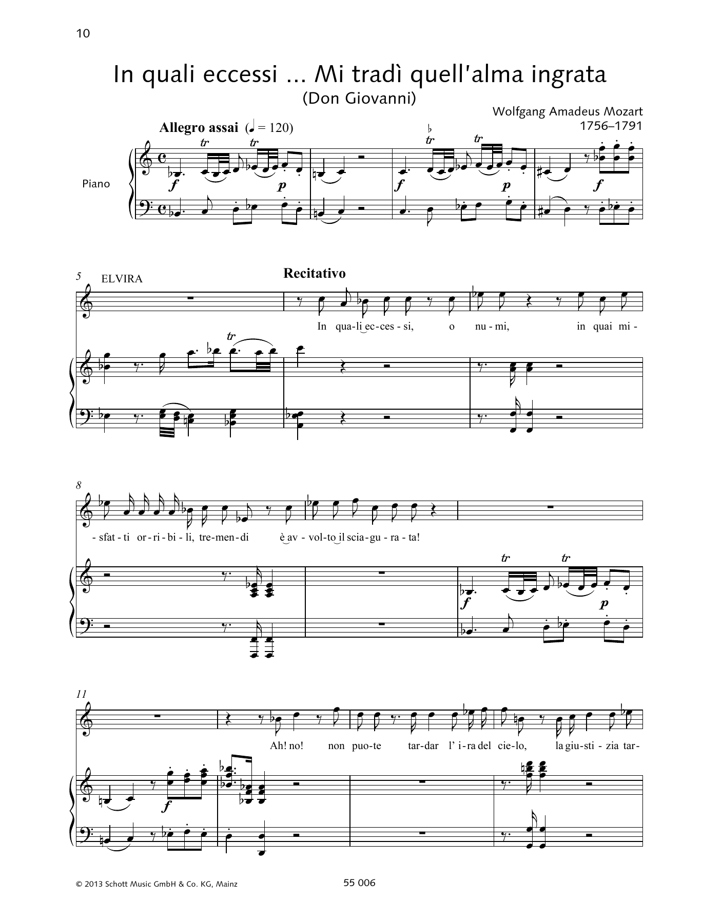 Wolfgang Amadeus Mozart Mi tradì quell'alma ingrata sheet music notes and chords arranged for Piano & Vocal