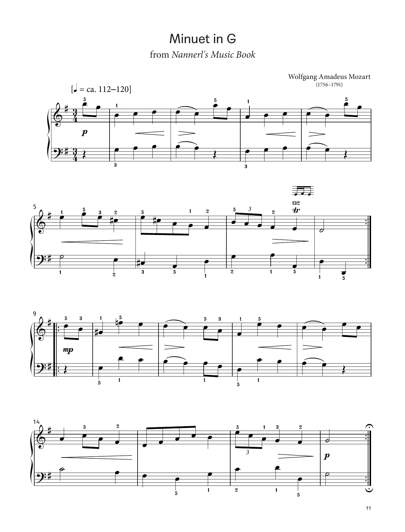Wolfgang Amadeus Mozart Minuet in G, K. 1e  (LCME Piano 2018 Grade 1 List A) sheet music notes and chords arranged for Piano Solo