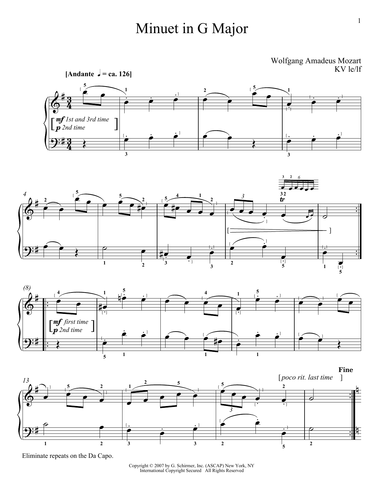 Wolfgang Amadeus Mozart Minuet In G Major, K. 1 sheet music notes and chords arranged for Solo Guitar