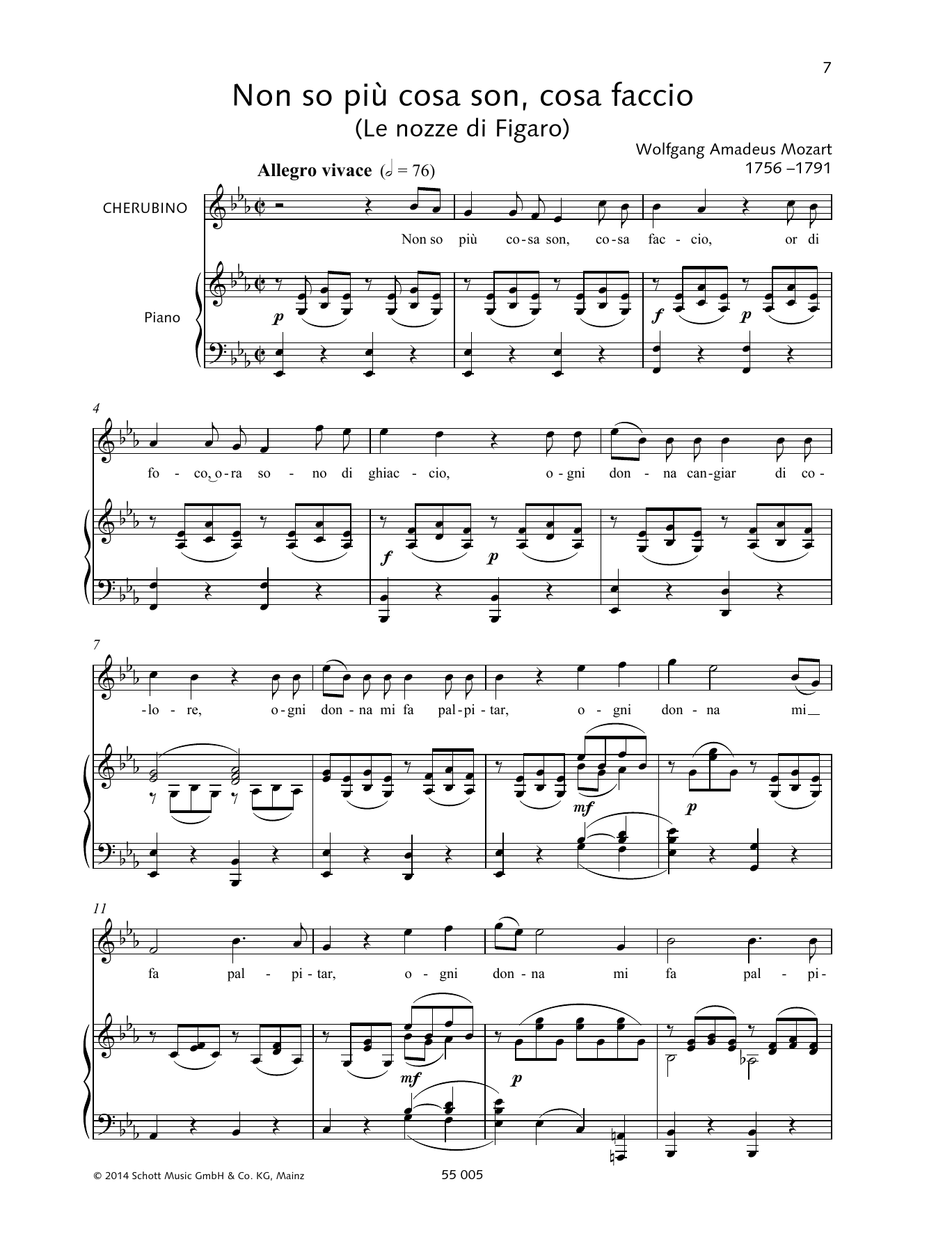 Wolfgang Amadeus Mozart Non so più cosa son, cosa faccio sheet music notes and chords arranged for Piano & Vocal