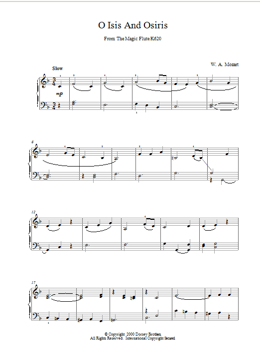 Wolfgang Amadeus Mozart O Isis And Osiris From The Magic Flute K620 sheet music notes and chords arranged for Piano Solo