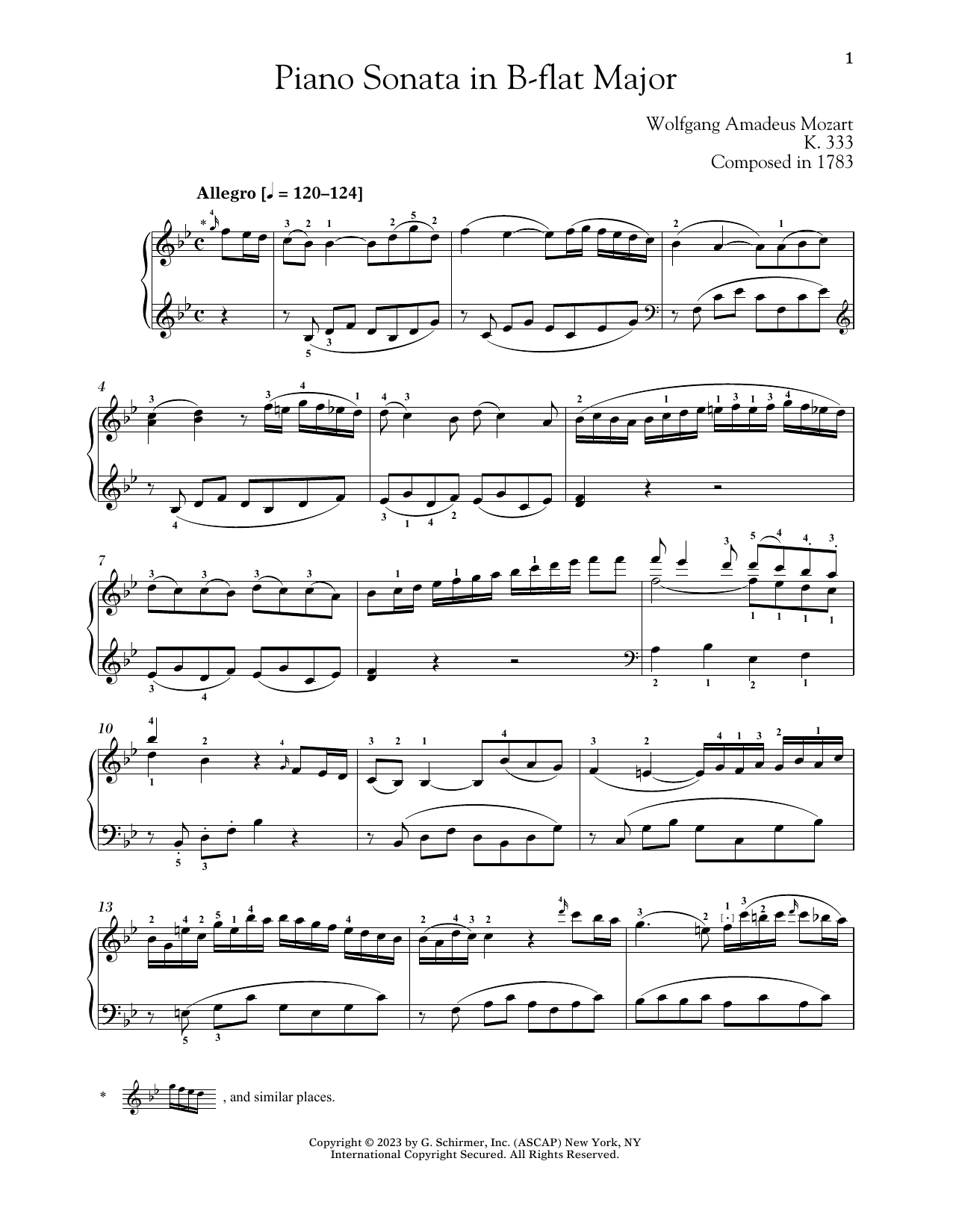 Wolfgang Amadeus Mozart Piano Sonata In B-flat Major, K. 333 sheet music notes and chords arranged for Piano Solo