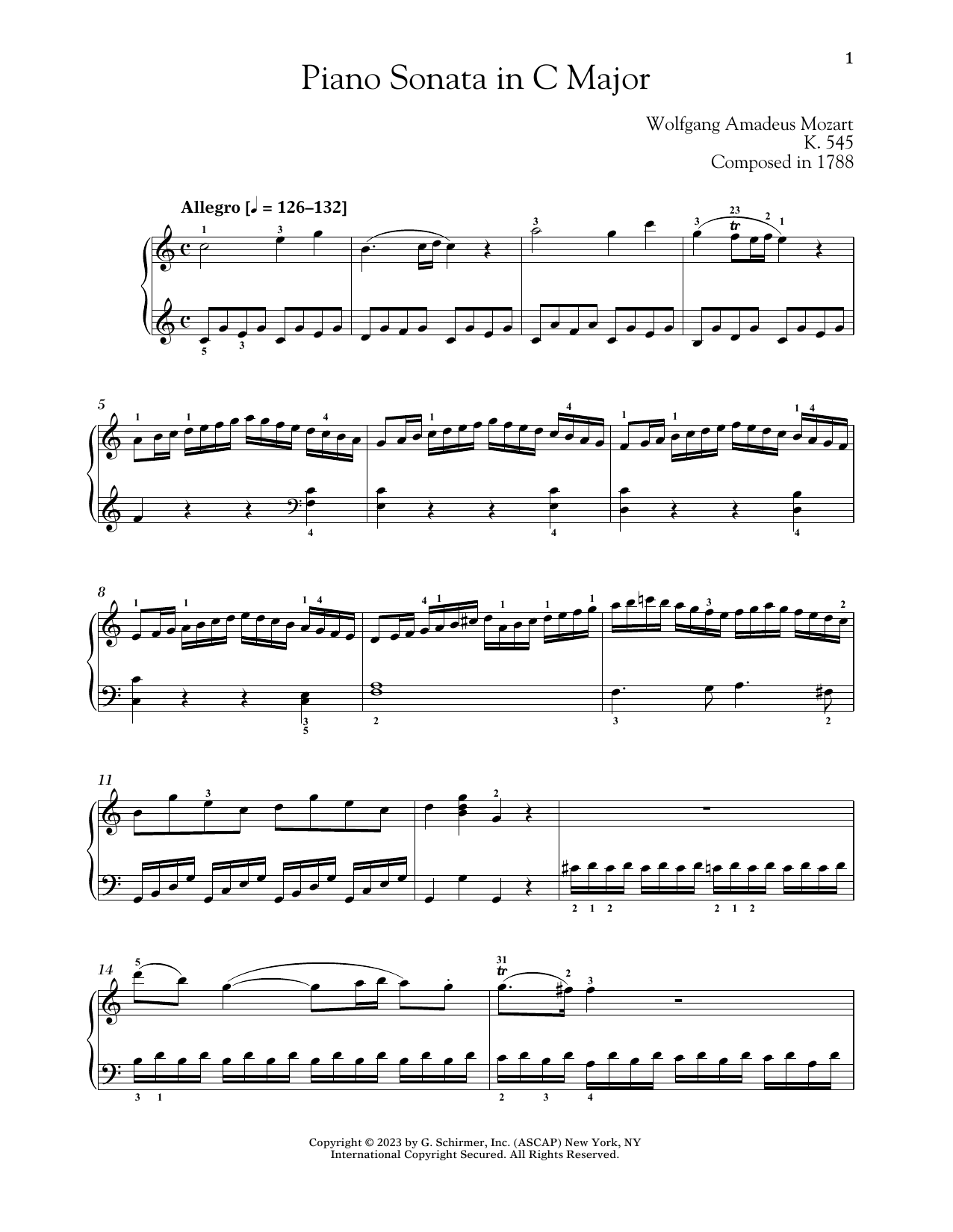 Wolfgang Amadeus Mozart Piano Sonata In C Major, K. 545 sheet music notes and chords arranged for Piano Solo