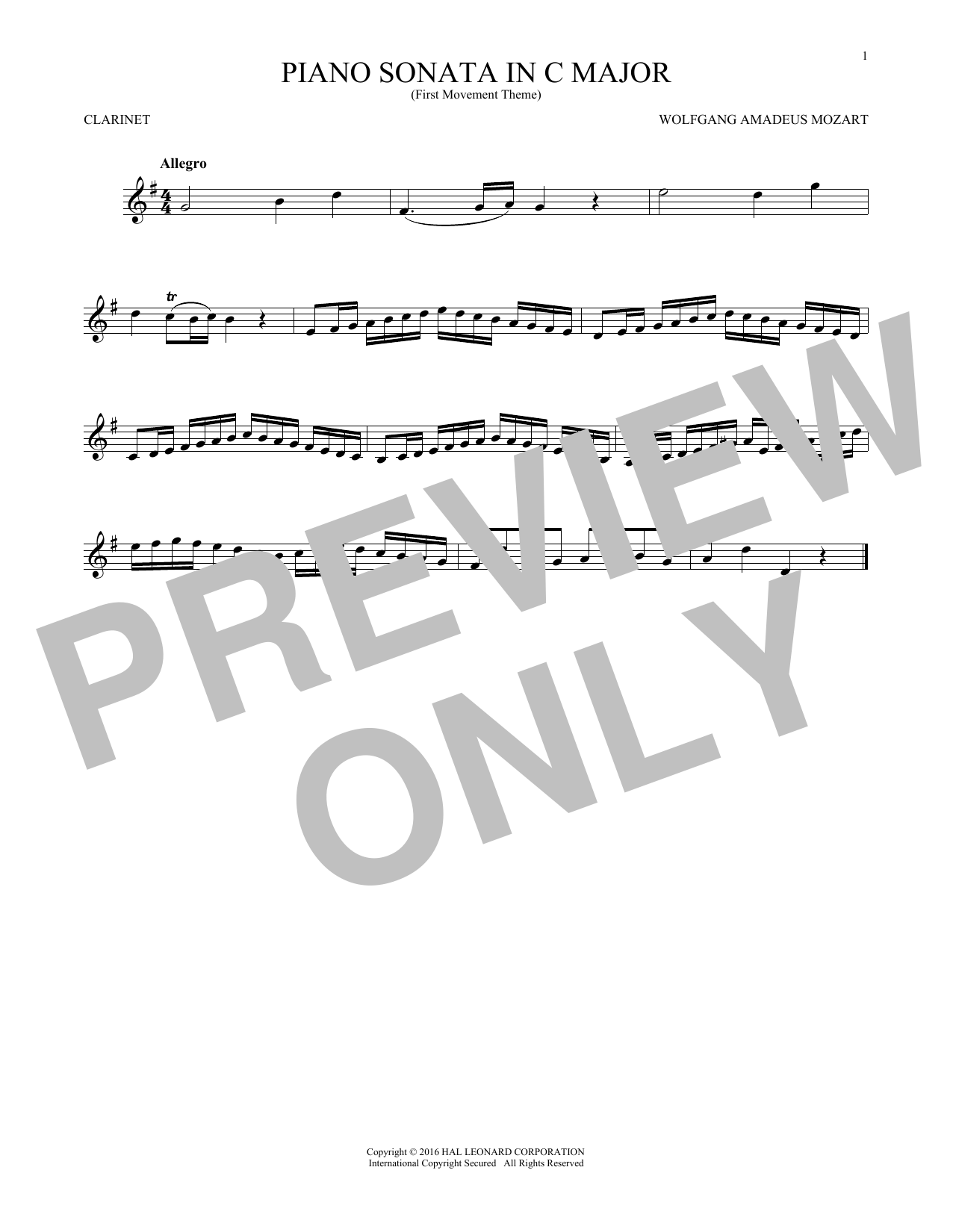 Wolfgang Amadeus Mozart Piano Sonata In C Major sheet music notes and chords arranged for Trombone Solo