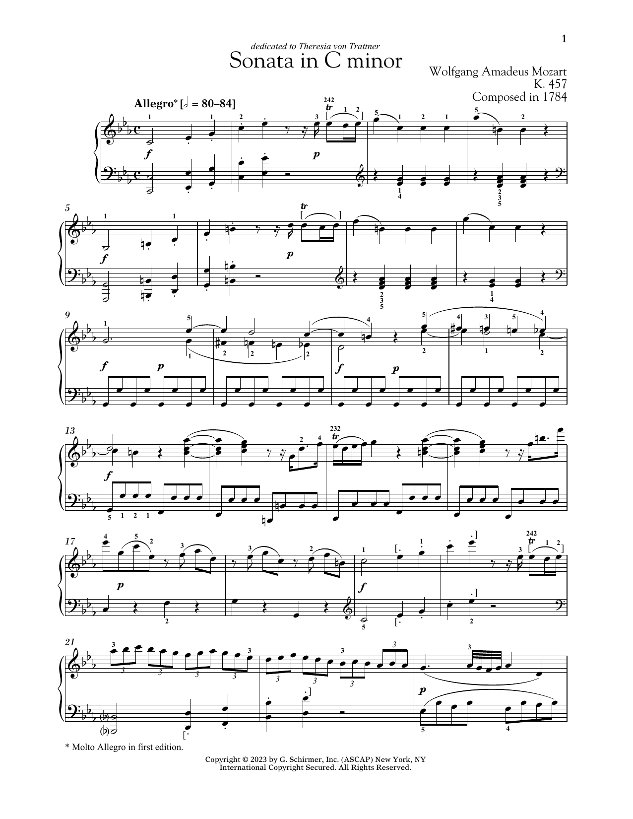 Wolfgang Amadeus Mozart Piano Sonata In C Minor, K. 457 sheet music notes and chords arranged for Piano Solo