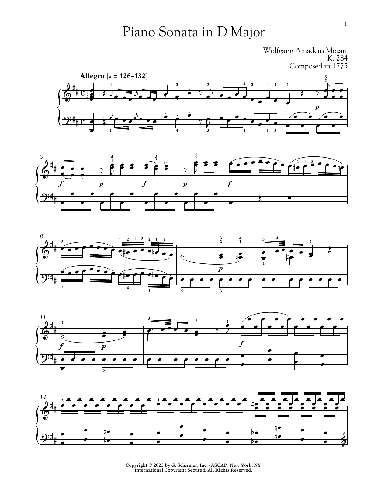 Wolfgang Amadeus Mozart Piano Sonata In D Major, K. 284 sheet music notes and chords arranged for Piano Solo