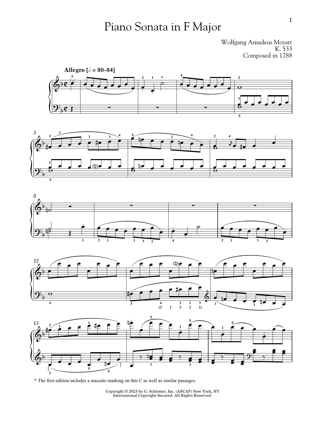 Wolfgang Amadeus Mozart Piano Sonata In F Major, K. 533/494 sheet music notes and chords arranged for Piano Solo