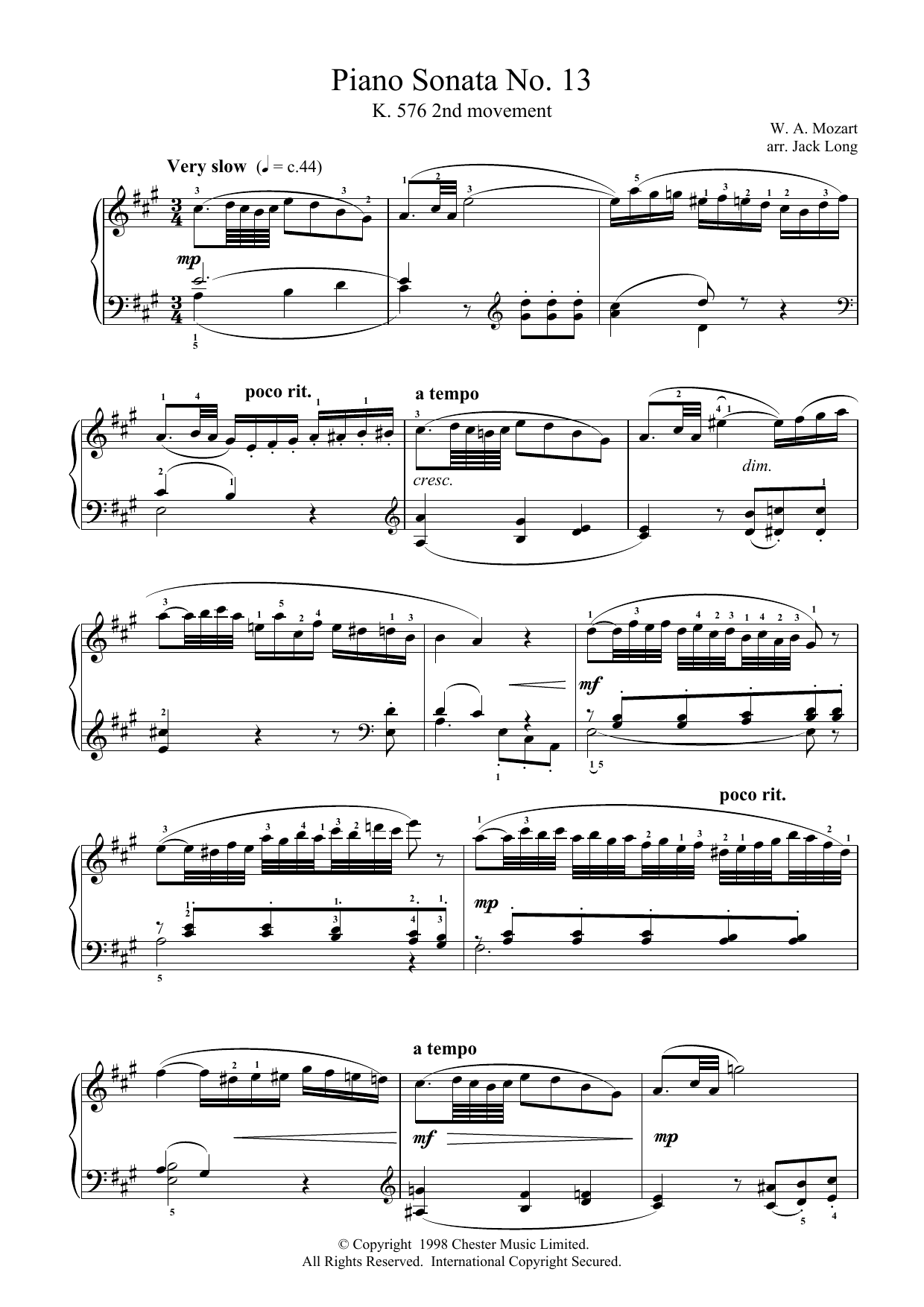 Wolfgang Amadeus Mozart Piano Sonata No.13 sheet music notes and chords arranged for Piano Solo