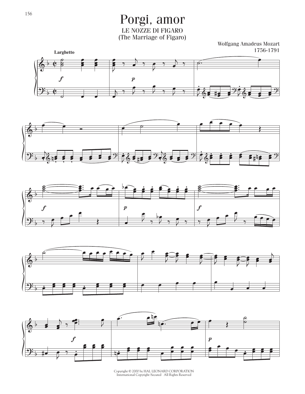Wolfgang Amadeus Mozart Porgi, Amor sheet music notes and chords arranged for Piano Solo