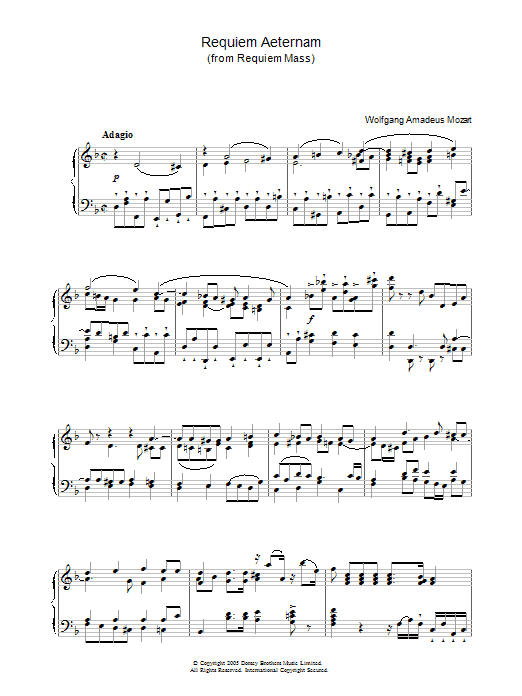 Wolfgang Amadeus Mozart Requiem Aeternam (from 'Requiem') sheet music notes and chords arranged for Piano Solo