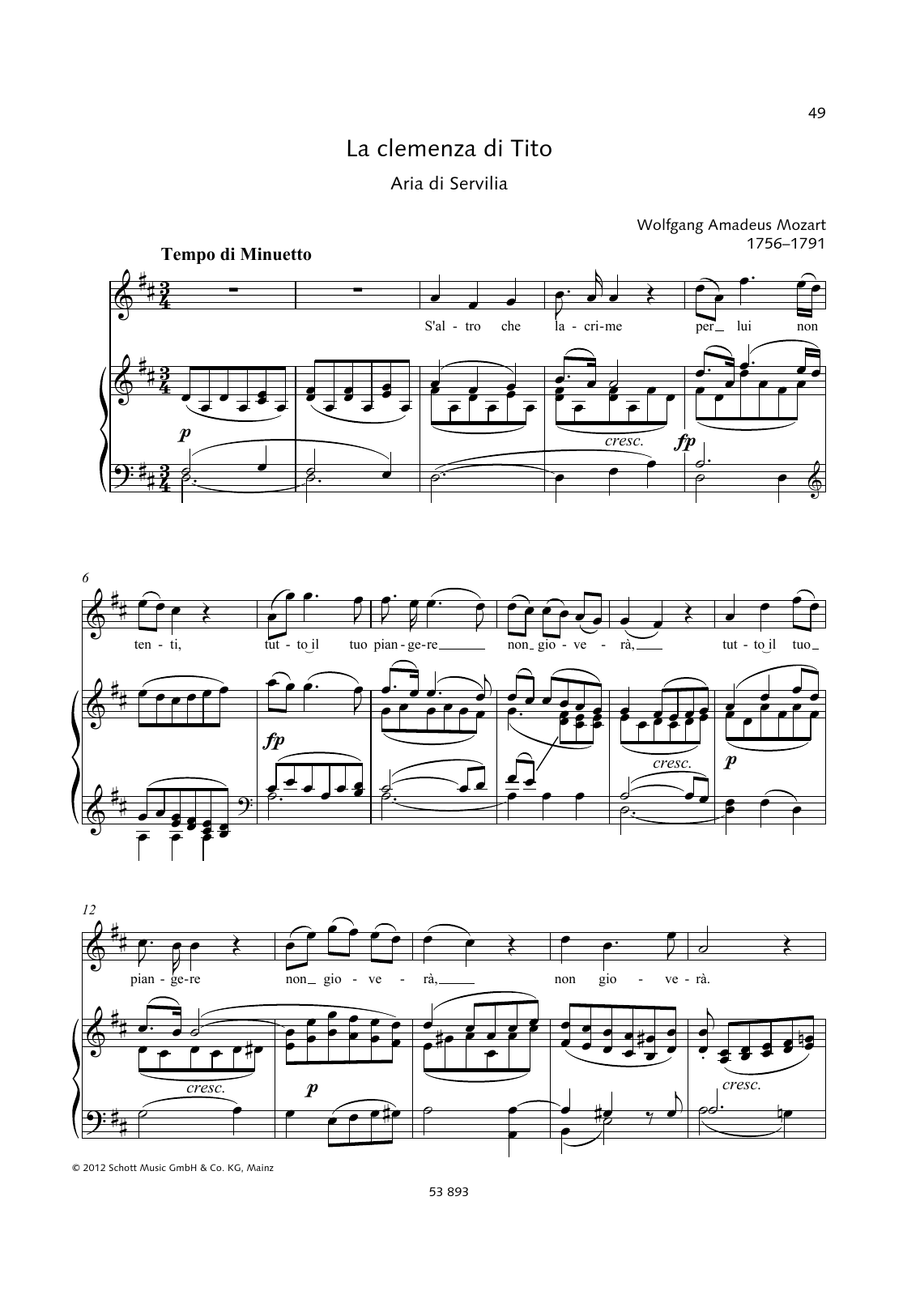Wolfgang Amadeus Mozart S'altro che lacrime sheet music notes and chords arranged for Piano & Vocal