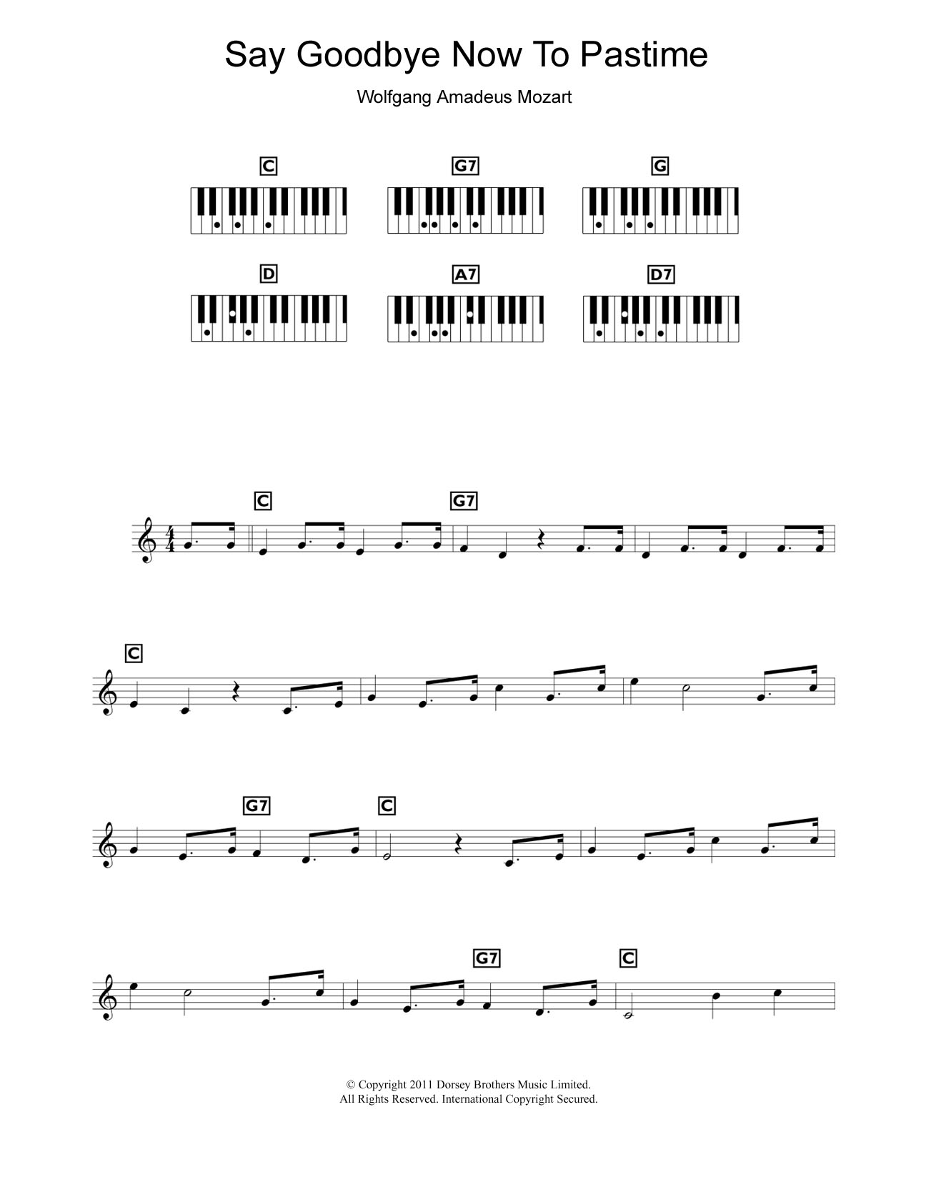 Wolfgang Amadeus Mozart Say Goodbye Now To Pastime (from The Marriage Of Figaro) sheet music notes and chords arranged for Piano Chords/Lyrics