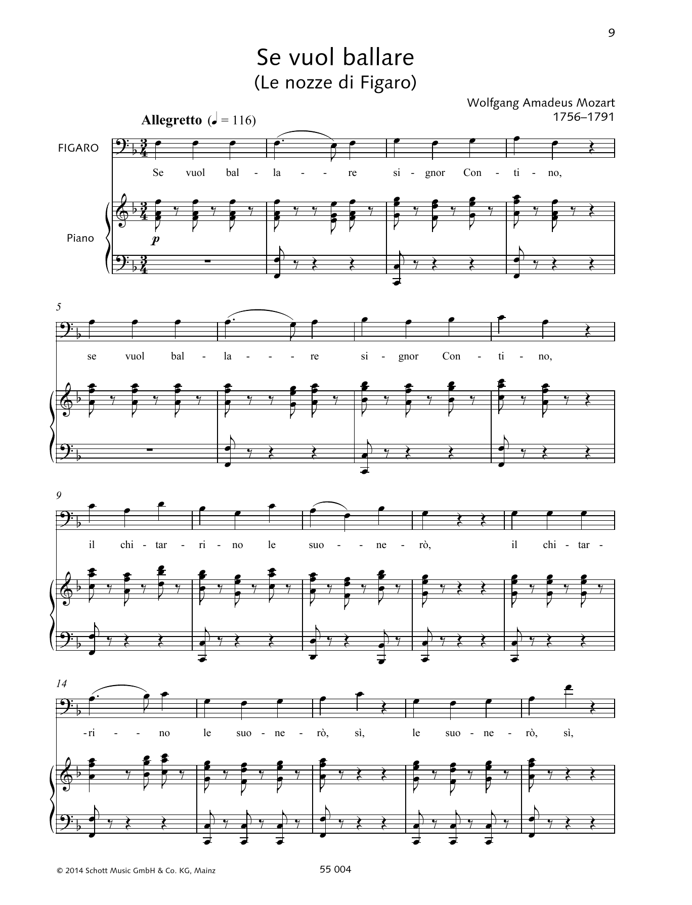 Wolfgang Amadeus Mozart Se vuol ballare sheet music notes and chords arranged for Piano & Vocal