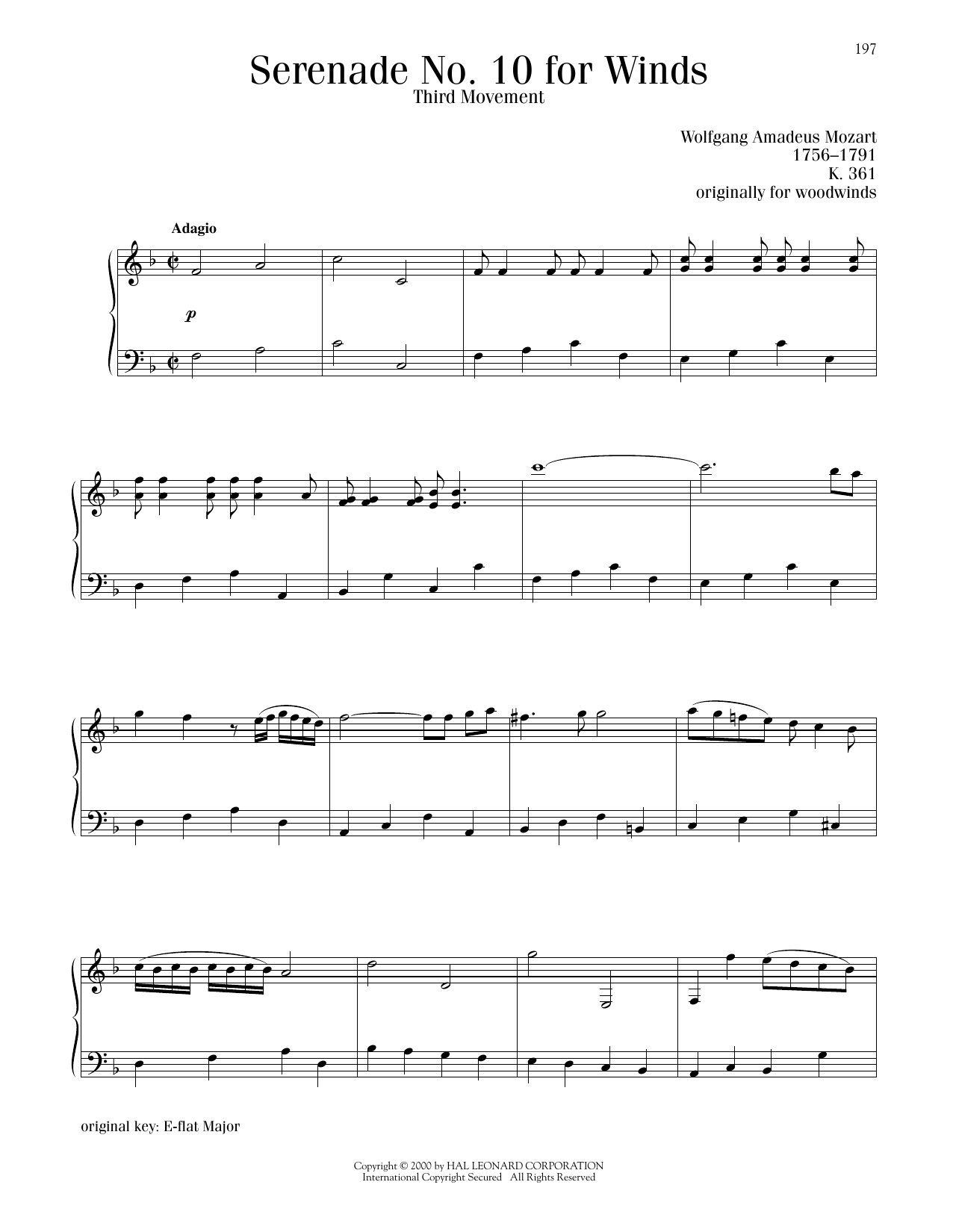 Wolfgang Amadeus Mozart Serenade No. 10 For Winds, Third Movement sheet music notes and chords arranged for Piano Solo