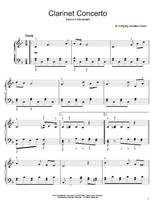 Wolfgang Amadeus Mozart Slow Movement Theme (from Clarinet Concerto K622) sheet music notes and chords arranged for Clarinet Solo