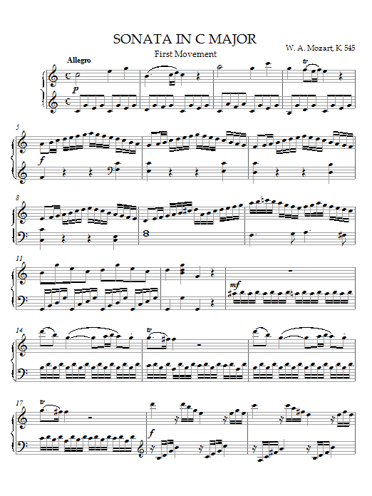 Wolfgang Amadeus Mozart Sonata in C Major, K. 545, First Movement sheet music notes and chords arranged for Piano Solo