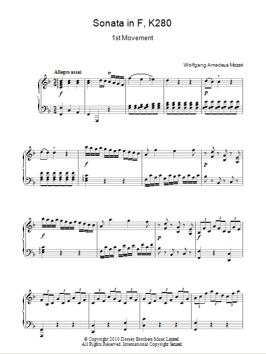 Wolfgang Amadeus Mozart Sonata In F Major (First Movement) sheet music notes and chords arranged for Piano Solo
