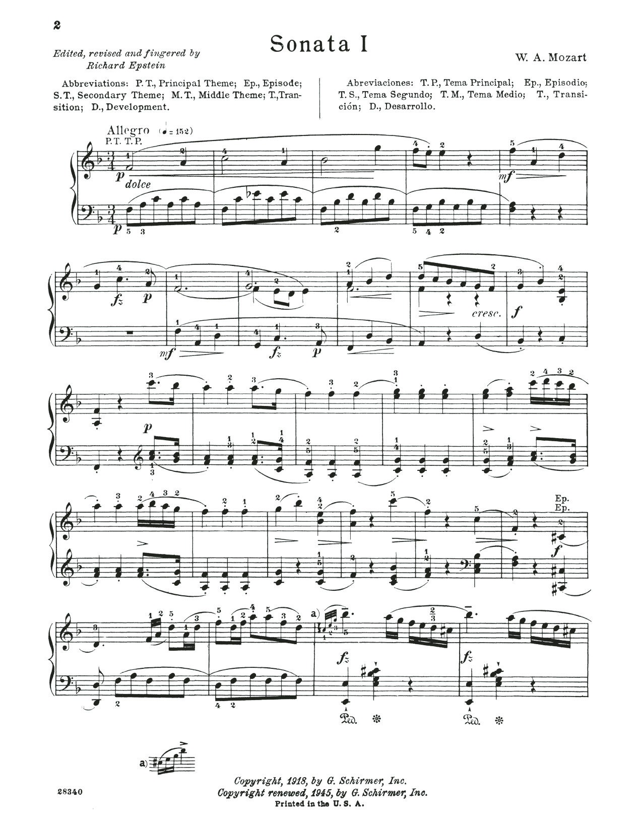 Wolfgang Amadeus Mozart Sonata In F Major, K. 332 sheet music notes and chords arranged for Piano Solo
