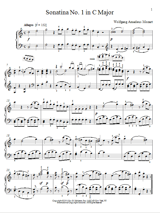 Wolfgang Amadeus Mozart Sonatina No. 1 In C Major sheet music notes and chords arranged for Piano Solo