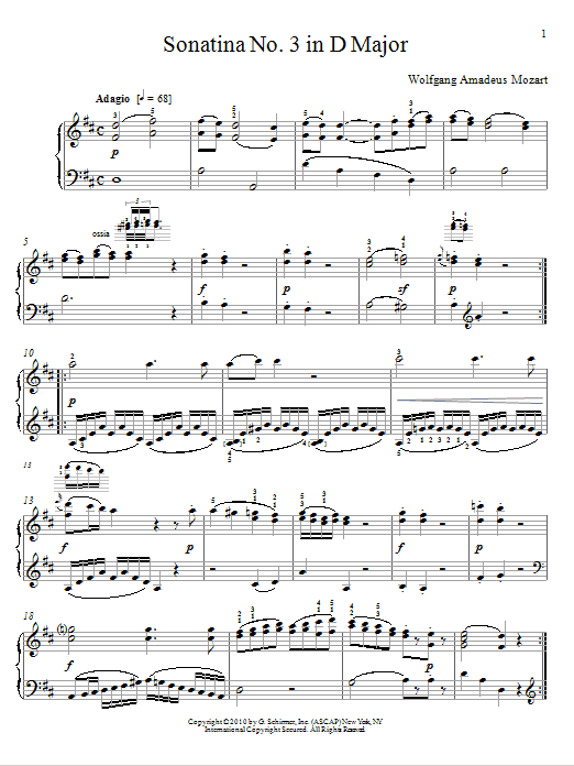 Wolfgang Amadeus Mozart Sonatina No. 3 In D Major sheet music notes and chords arranged for Piano Solo
