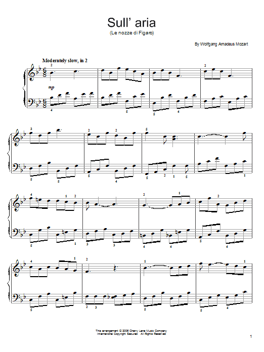 Wolfgang Amadeus Mozart Sull'aria sheet music notes and chords arranged for Easy Piano