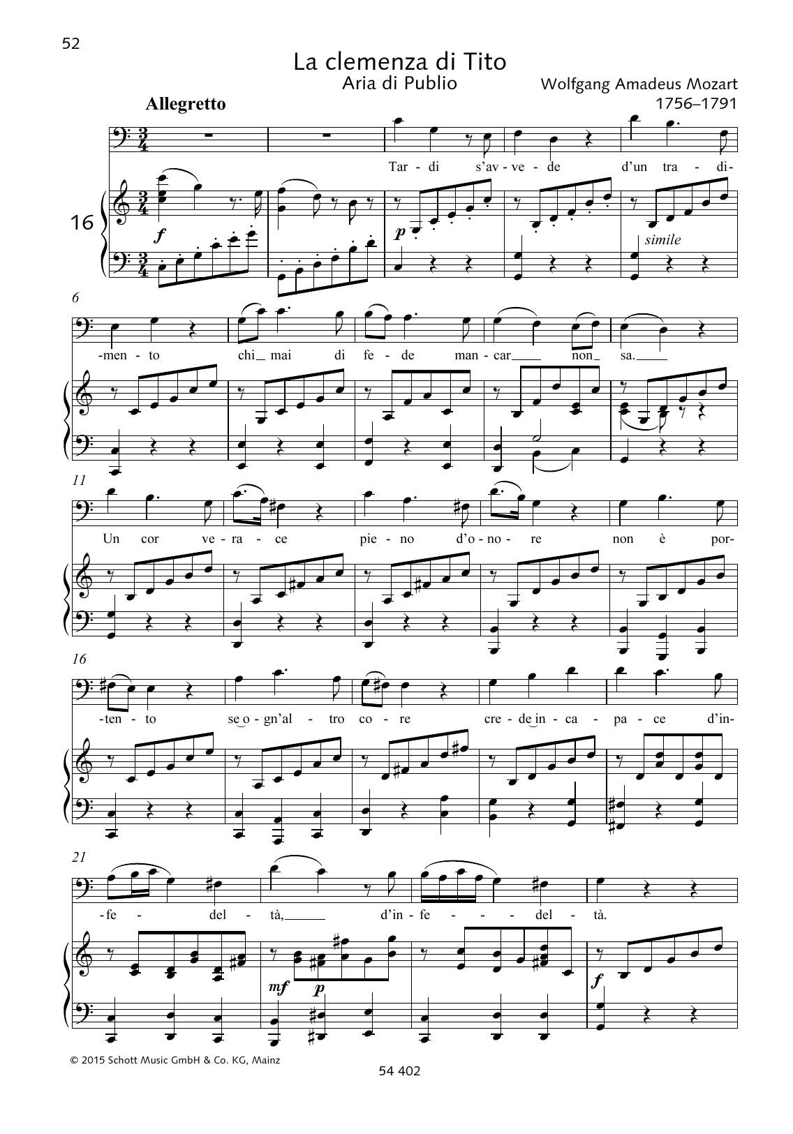 Wolfgang Amadeus Mozart Tardi s'avvede d'un tradimento sheet music notes and chords arranged for Piano & Vocal
