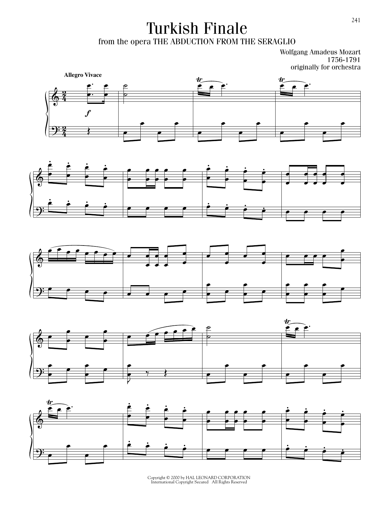 Wolfgang Amadeus Mozart Turkish Finale sheet music notes and chords arranged for Piano Solo