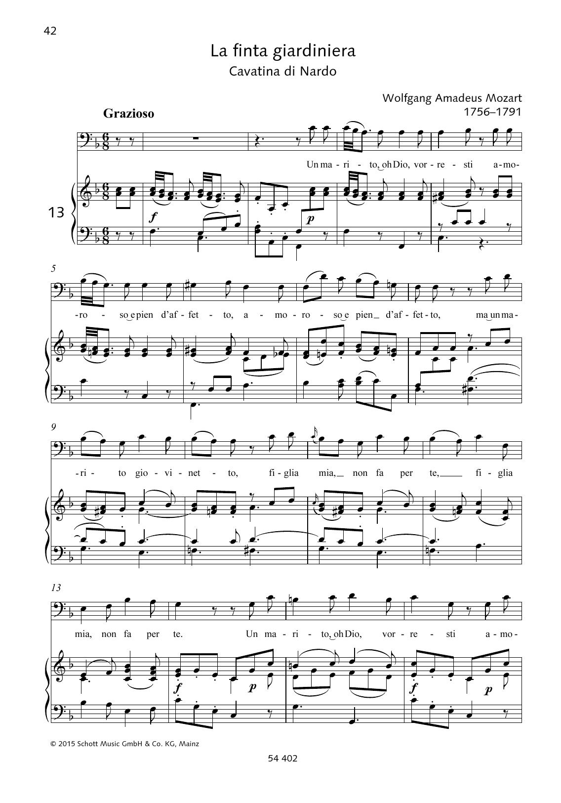 Wolfgang Amadeus Mozart Un marito, oh Dio, vorresti sheet music notes and chords arranged for Piano & Vocal