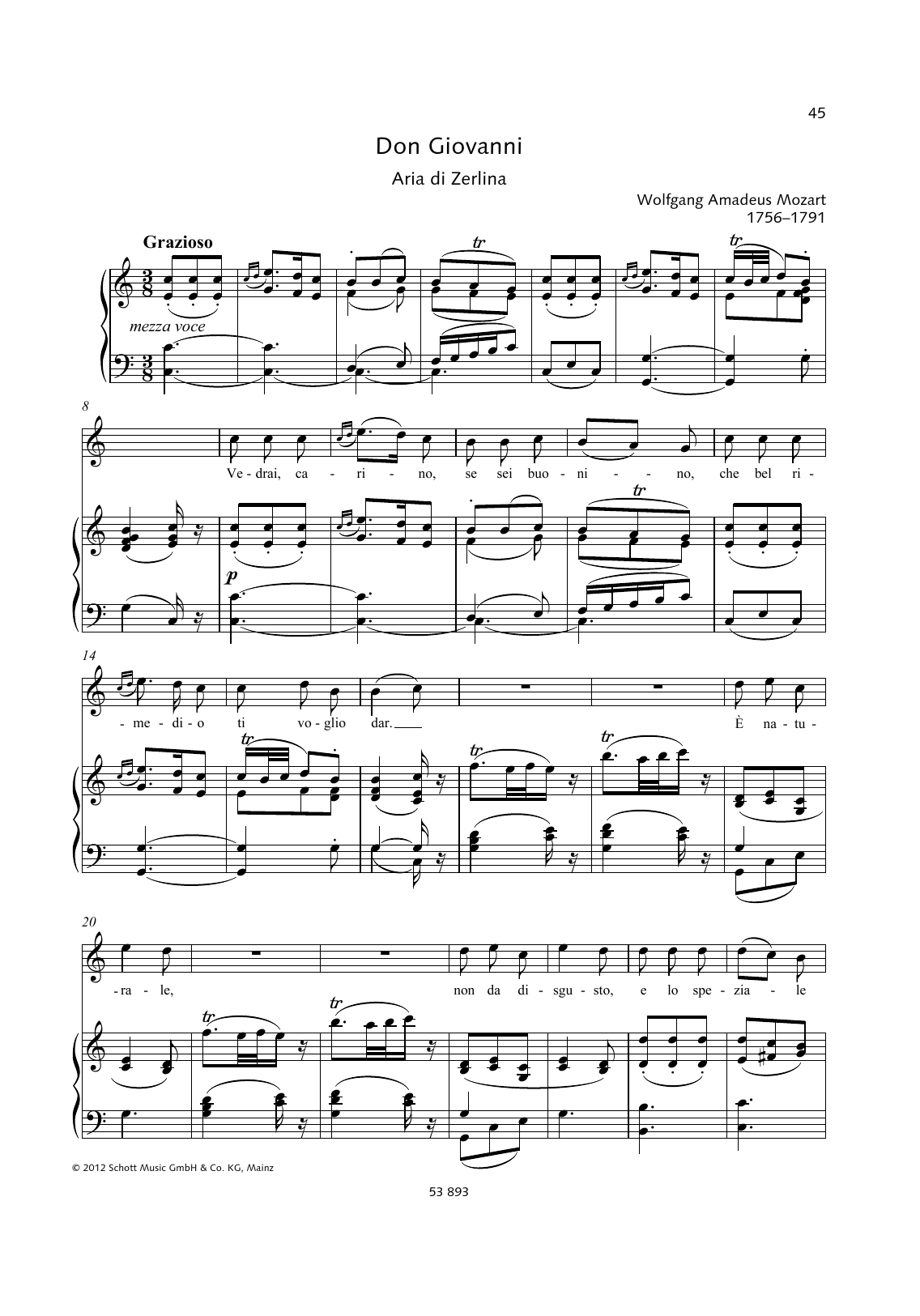Wolfgang Amadeus Mozart Vedrai, carino, se sei buonino sheet music notes and chords arranged for Piano & Vocal