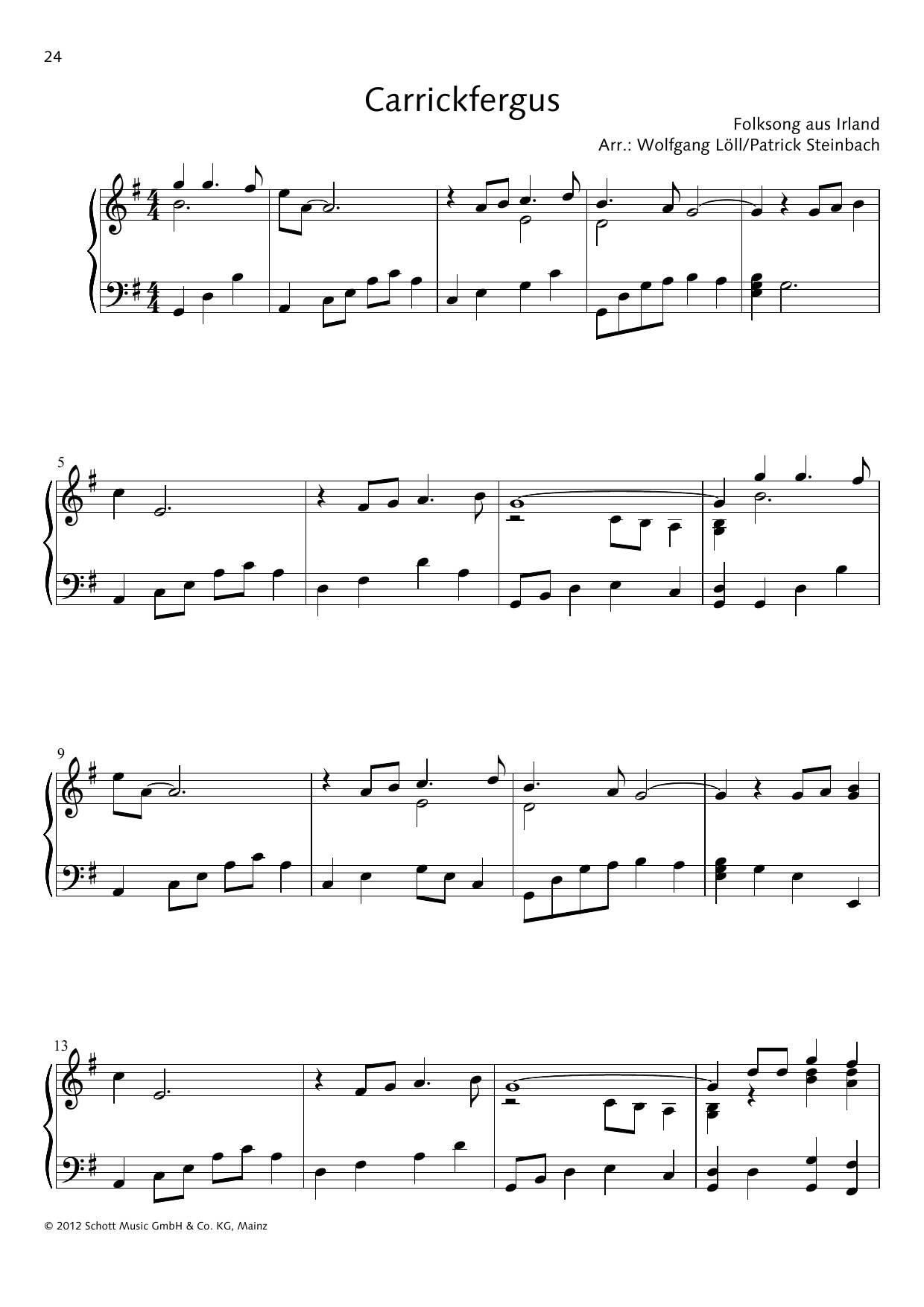 Wolfgang Löll Carrickfergus sheet music notes and chords arranged for Piano Solo