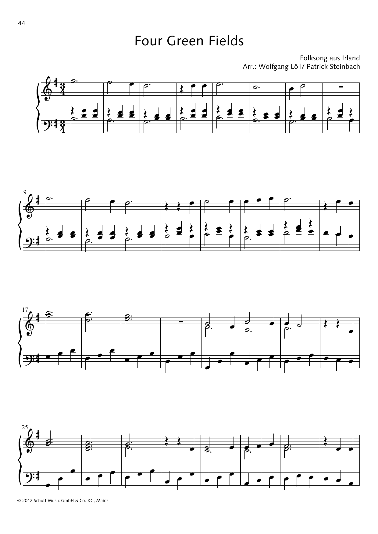 Wolfgang Löll Four Green Fields sheet music notes and chords arranged for Piano Solo