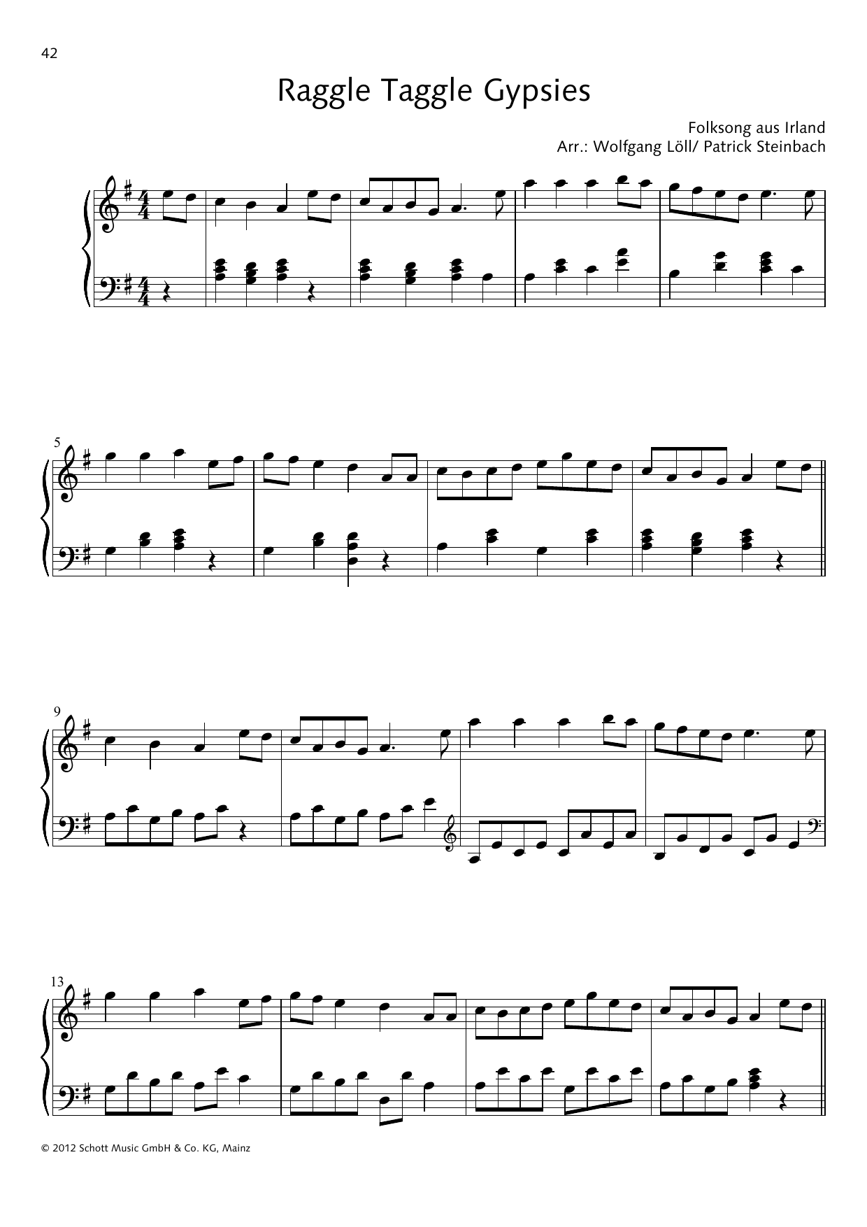 Wolfgang Löll Raggle Taggle Gypsies sheet music notes and chords arranged for Piano Solo