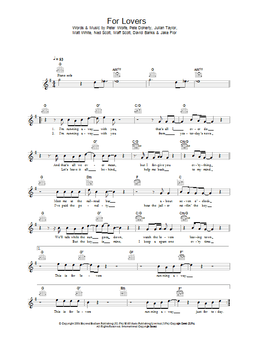 Wolfman featuring Pete Doherty For Lovers sheet music notes and chords arranged for Lead Sheet / Fake Book